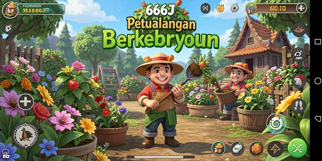 Screenshot gameplay menarik dari 666J yang menunjukkan petualangan berkebun.