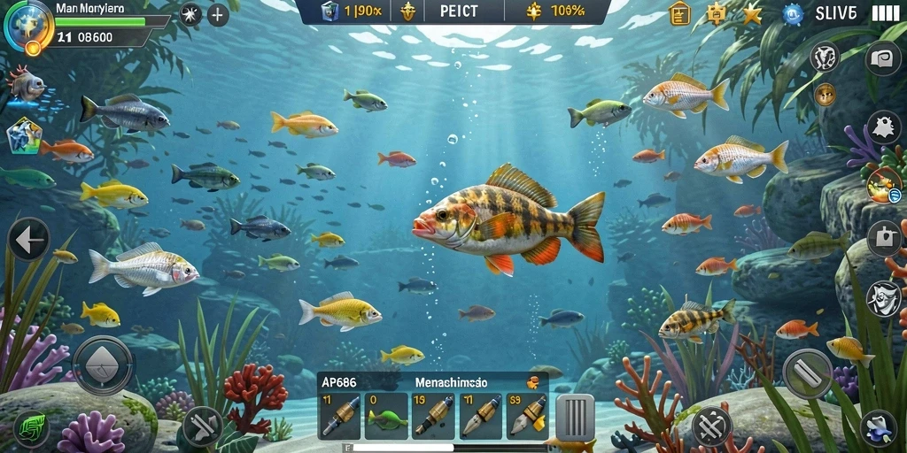 Tampilan gameplay menarik dalam AP686 saat berburu ikan.