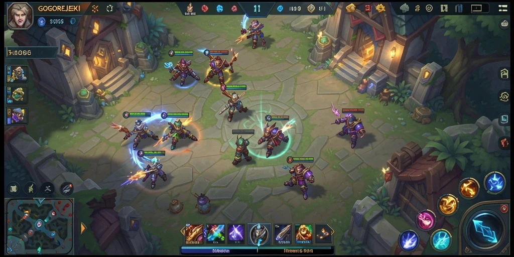 Screenshot GOGOREJEKI menampilkan aksi pertarungan seru dalam game MOBA.