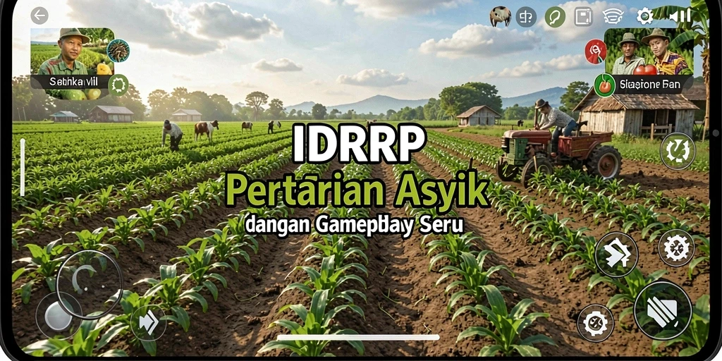 Screenshot gameplay IDRRP yang menampilkan kebun yang subur dan hewan peliharaan.