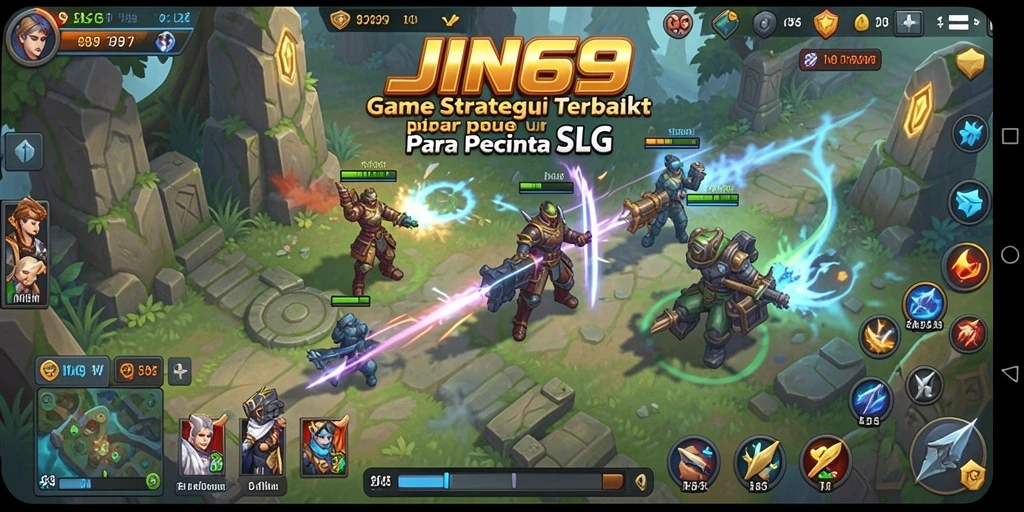 Screenshot utama gameplay JIN69 menampilkan pertempuran strategis yang mendebarkan.