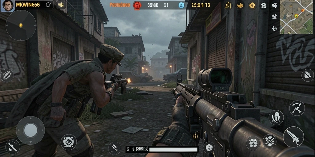 Tampilan menegangkan gameplay MKWIN666 dalam pertarungan TPS.