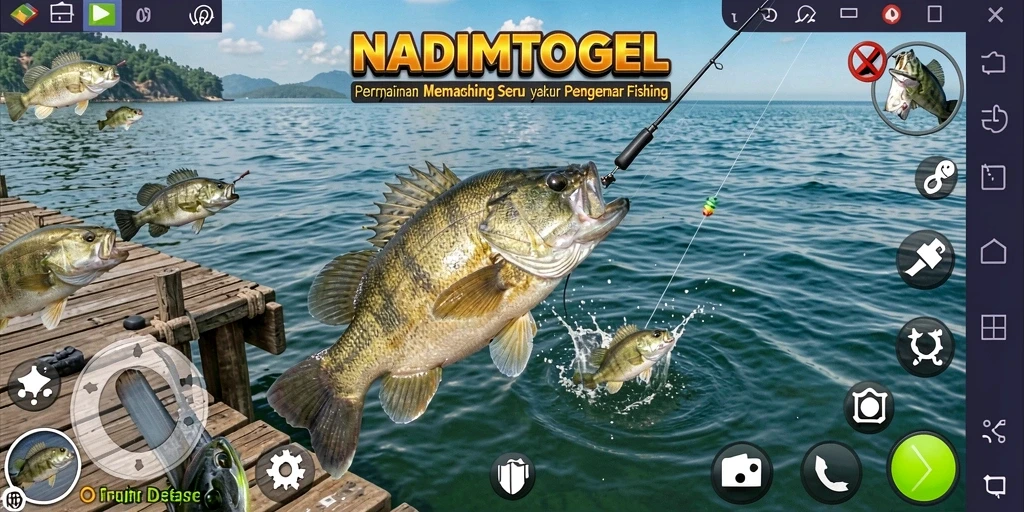Screenshot gameplay NADIMTOGEL menampilkan aksi memancing yang dinamis dan menarik.