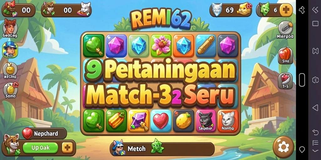 Screenshot utama menunjukkan gameplay seru dari game Match-3.
