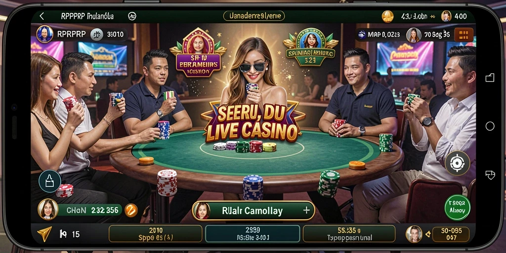 Screenshot RPRPRP menampilkan dealer langsung dan suasana kasino yang mendebarkan.