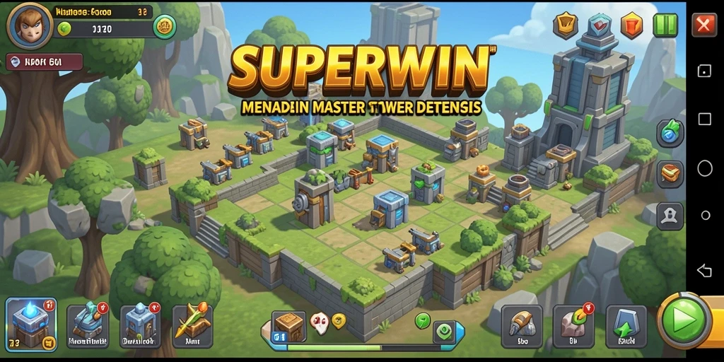 Tangkapan layar menampilkan gameplay intens di SUPERWIN dengan tower yang aktif.