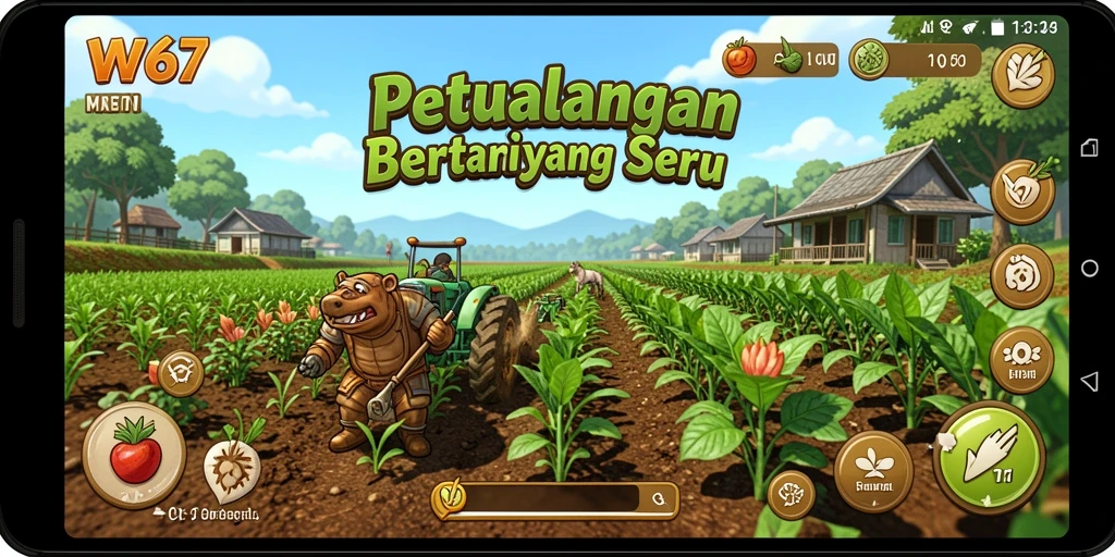 Tangkapan layar game W67 dengan gameplay bertani yang seru